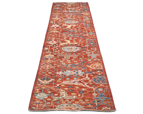 12 Ft Rust Aryana Afghan Hand Knotted Veg Dye Wool Runner Rug